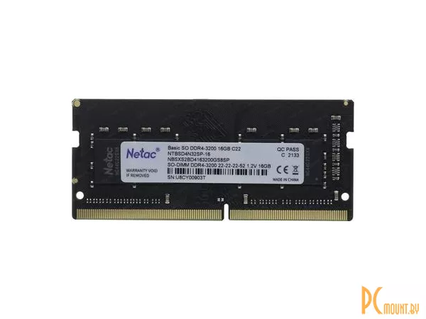Память для ноутбука SODDR4, 16GB, PC25600 (3200MHz), Netac NTBSD4N32SP-16